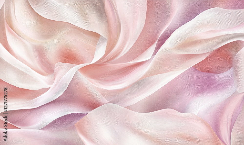 Fototapeta premium Draped pastel pink silk fabric, soft folds, close-up texture, design background