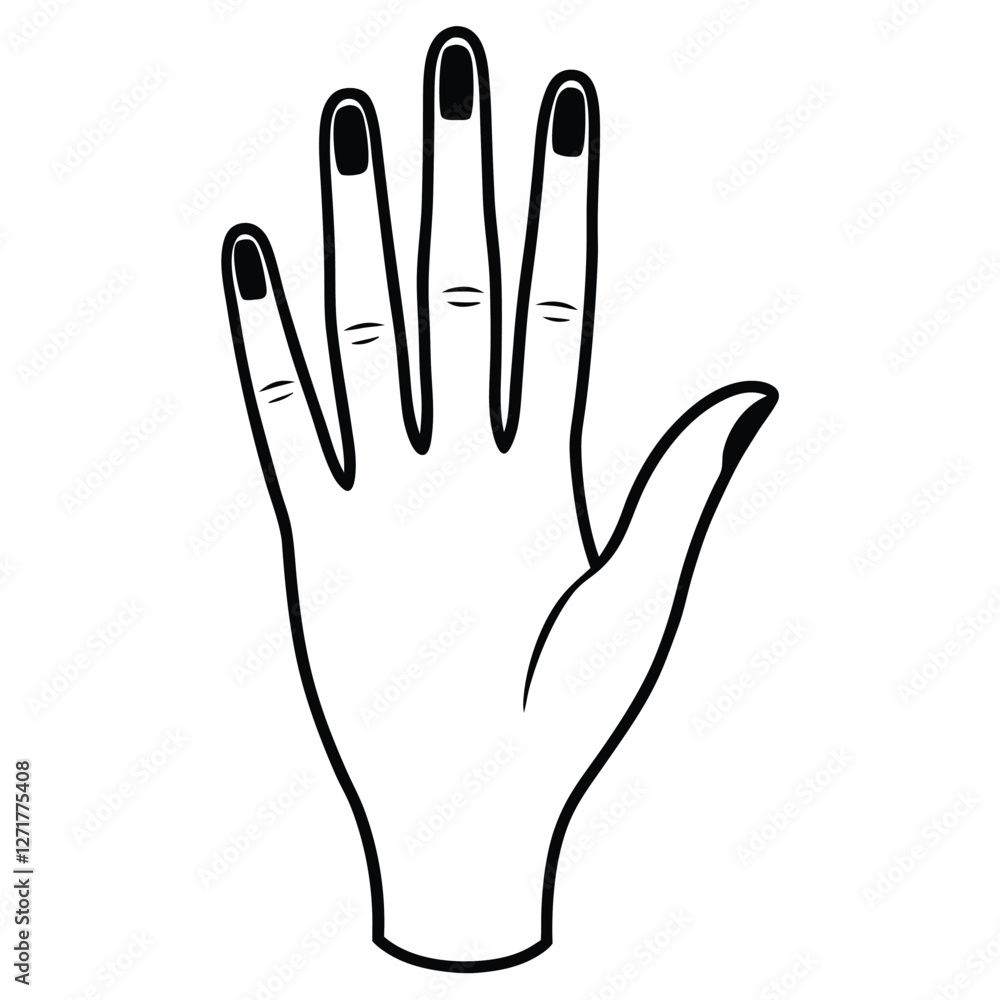 black line art illustration of a gracefully posed human hand, isolated on a solid white background black line art illustration of a gracefully posed human hand, isolated on a solid white background