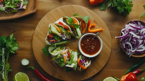 fresh vegetable rolls, vegetable wraps design, healthy vegetarian wraps, dietary vegetable rolls, vegetable wraps presentation, fresh vegetable dishes, vegetable wraps art, delicious vegetable wraps