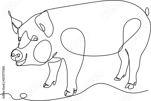 Сontinuous abstract line drawing of pig hand drawn