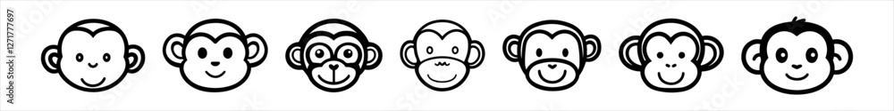 A silhouette vector monkey face vector simple logo, icon. Minimalist black and white monkey face logo design. Monkey Head Icon. A silhouette vector monkey face vector simple logo, icon. Minimalist black and white monkey face logo design. Monkey Head Icon.