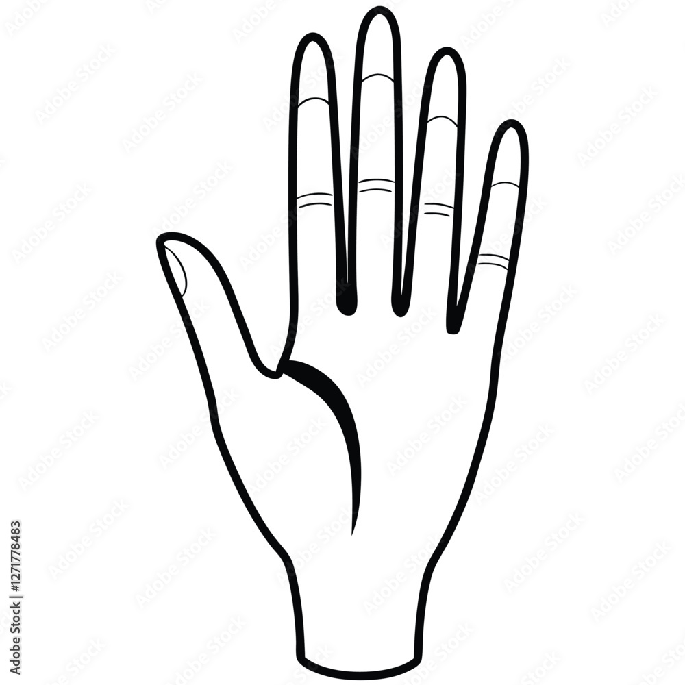 black line art illustration of a gracefully posed human hand, isolated on a solid white background black line art illustration of a gracefully posed human hand, isolated on a solid white background