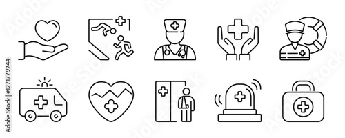 Medical aid and accidents icons set. Vector illustration
