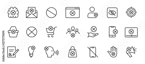 Blocked line icon set.  Block content, banned, sign forbidden. Vector