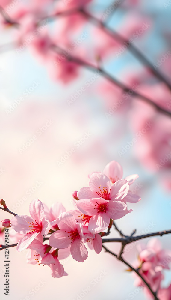 abstract and dreamy banner background of of spring blossoms tree with pink flowers. selective focus, colorful. White tone abstract and dreamy banner background of of spring blossoms tree with pink flowers. selective focus, colorful. White tone