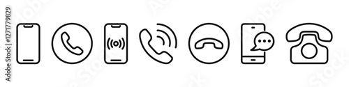 Phone line icons set. Smartphone call. Mobile ringing. Vector illustration