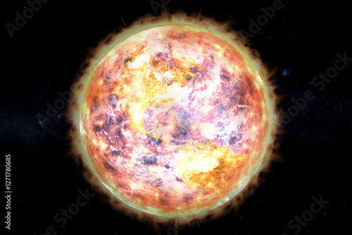 Obraz na płótnie Earth's dramatic transformation into the Sun, with the left side showing Earth and the right side displaying fiery colors and intense heat, representing the.Elements of 3D rendered illustration were f w salonie