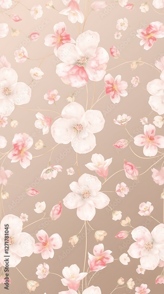 A seamless pattern of delicate watercolor flowers in soft pastel hues, arranged in a flowing, organic layout, with a slightly blurred and painterly effect, creating a romant. A seamless pattern of delicate watercolor flowers in soft pastel hues, arranged in a flowing, organic layout, with a slightly blurred and painterly effect, creating a romant.