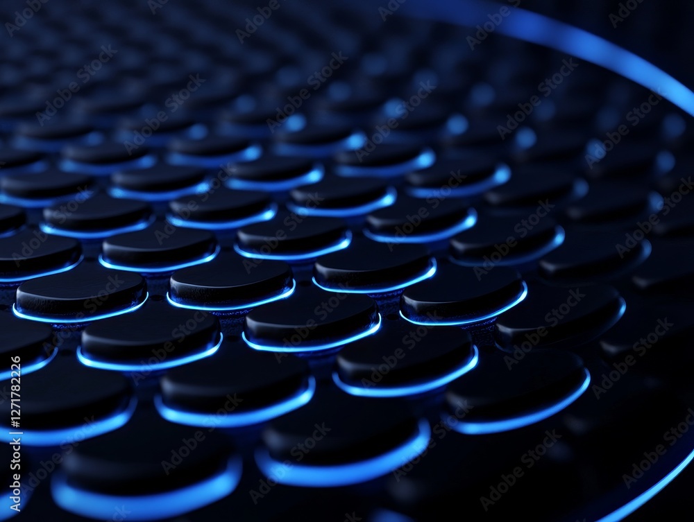Obraz premium Dark Pattern Grid with Subtle Blue Lighting Arrangement Close Up Detailed Abstract Design with Round Shapes and Textures