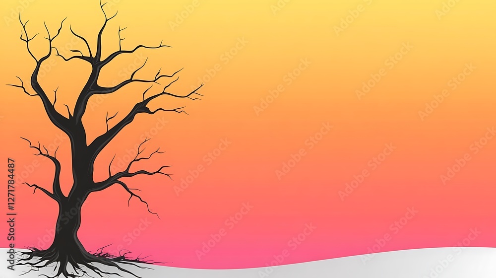 Obraz premium Bare Tree Silhouette Against Warm Sunset Sky