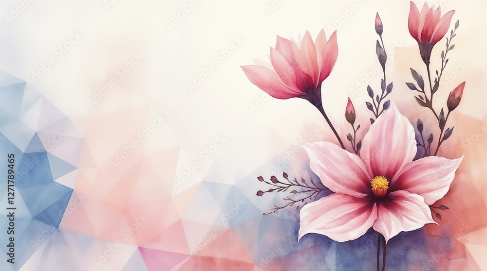Obraz premium Elegant Watercolor Flowers with Geometric Background