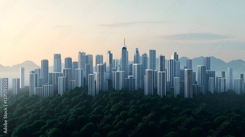 Fototapeta premium Futuristic smart university campus featuring interconnected high rise buildings green spaces and advanced the future of sustainable integrated campus design and urban development