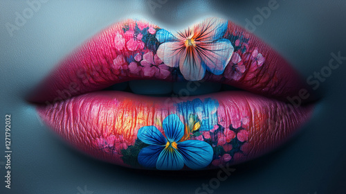 Stunning floral artistry on lips during a beauty event showcasing creative makeup techniques