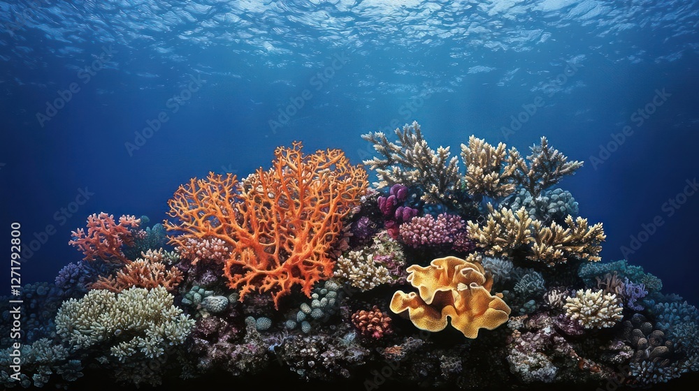 Naklejka premium Vibrant Coral Reef Underwater Scene