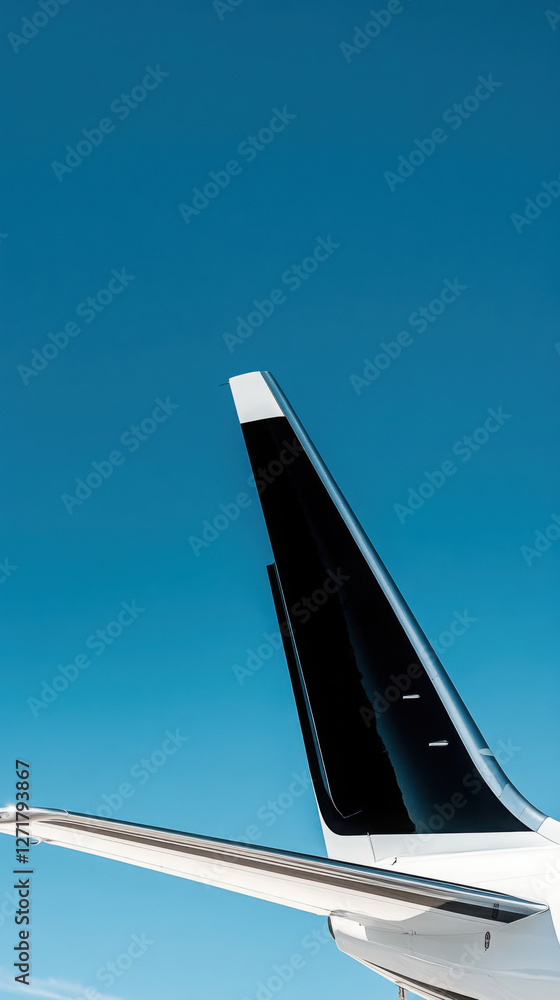 Fototapeta premium Luxury aviation concept featuring a private jet tail against clear blue sky