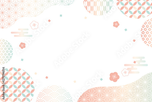 梅のかわいい和柄モダン フレーム・背景