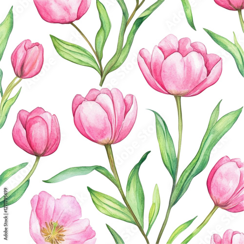Wallpaper Mural Delicate Pink Tulips Watercolor Floral Pattern Spring Blooms Soft Hues Botanical Beauty Torontodigital.ca