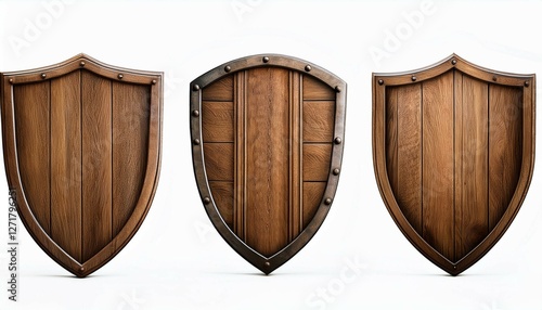 wooden shield isolated on white
