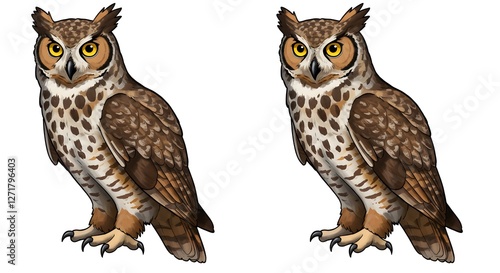 Magnificent Great Horned Owls: A Pair of Digital Illustrations
