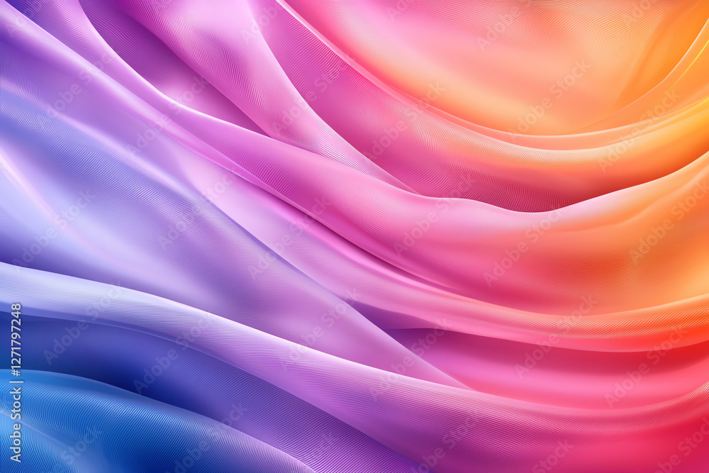Obraz premium Vibrant fabric waves in shades of pink, purple, and orange create dreamy, soft background. flowing textures evoke sense of calm and creativity