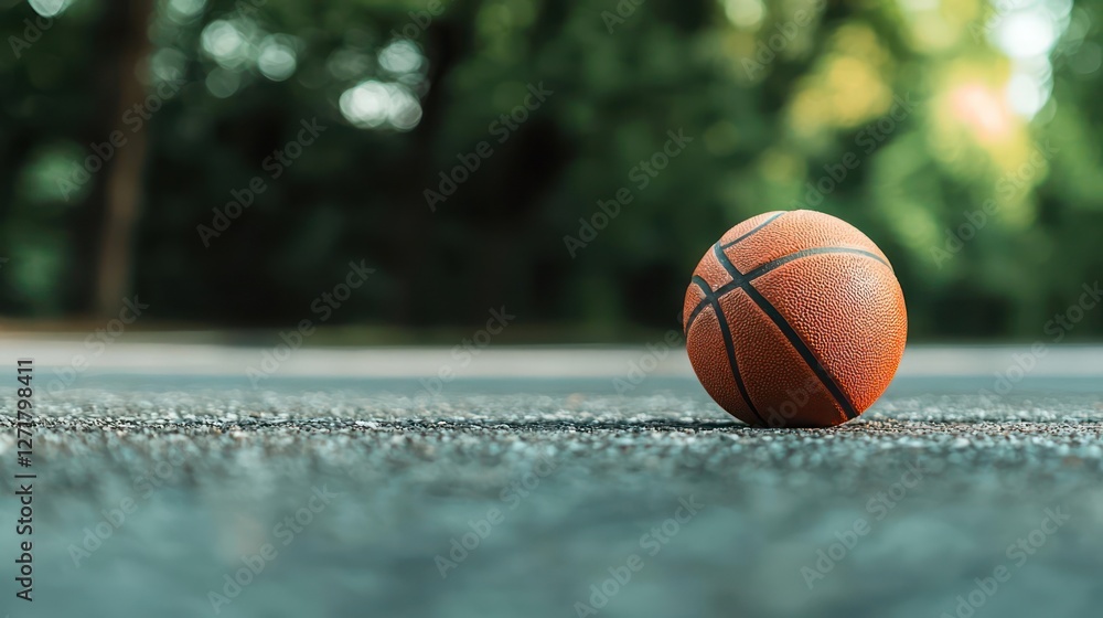 Orange Basketball on Asphalt Court Orange Basketball on Asphalt Court