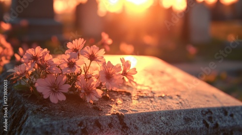 Pink flowers on stone