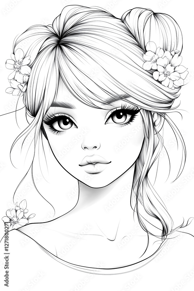 A girl with long blonde hair and a flowery headband. She has a very pretty face and is smiling A girl with long blonde hair and a flowery headband. She has a very pretty face and is smiling