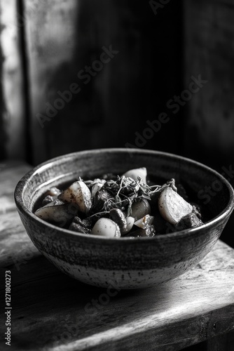 Black and White Bowl of Food