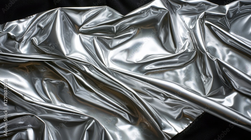 Draped Metallic Silver Fabric on Dark Background Draped Metallic Silver Fabric on Dark Background