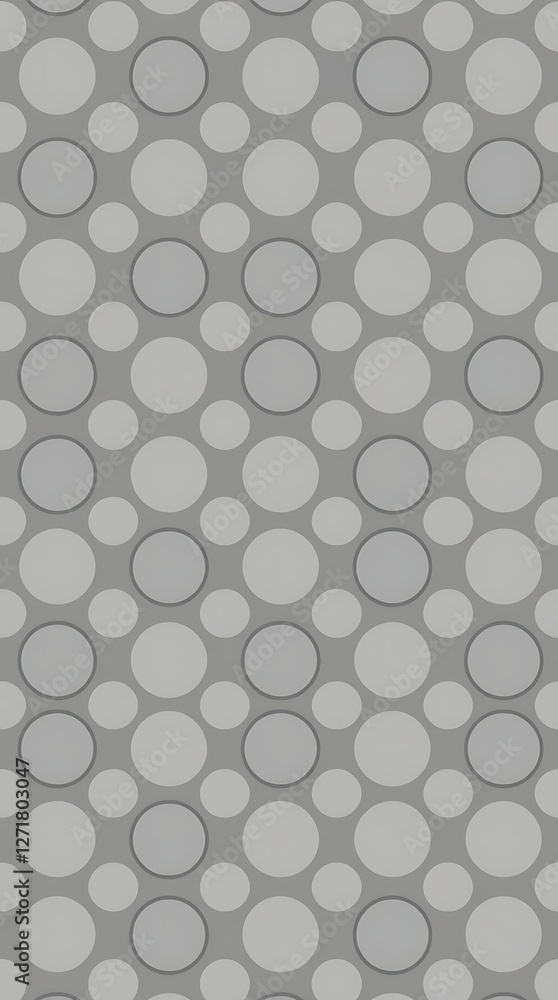 Fototapeta premium A minimalist seamless pattern consisting of simple, repeating circles in a monochromatic grayscale palette, arranged in a staggered grid layout with a focus on negative spac.