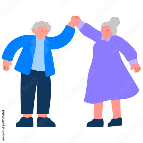 Happy Seniors Dancing Together and Holding Hands Joyful Elderly Couple