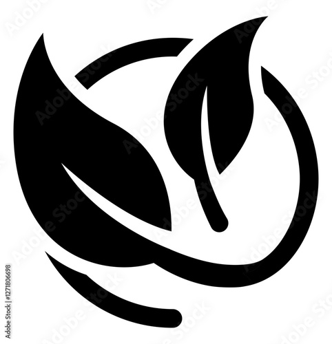 A modern abstract icon featuring two leaves enclosed in a circular motion symbolizing nature sustainability and eco-friendly concepts.