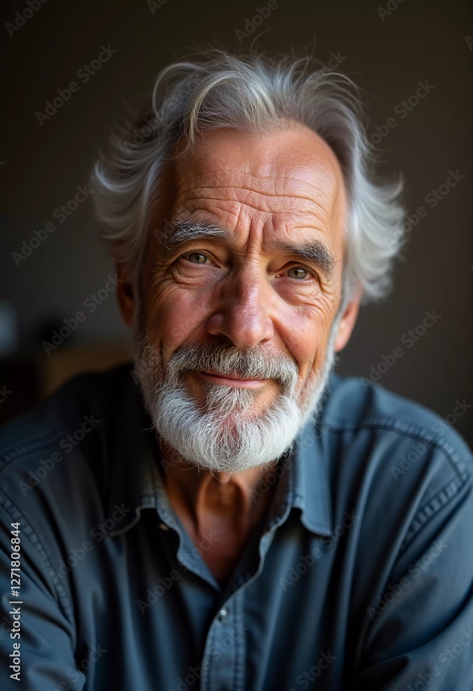 An elderly man, resident of USA, with white hair and a beard beams joyfully, showcasing his friendly demeanor in a casual wear. The warm indoor environment enhances his inviting smile. Generative AI An elderly man, resident of USA, with white hair and a beard beams joyfully, showcasing his friendly demeanor in a casual wear. The warm indoor environment enhances his inviting smile. Generative AI