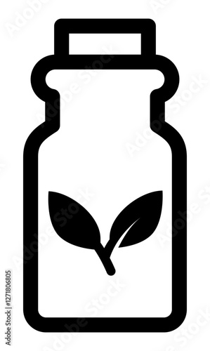 A herbal medicine bottle with a leaf symbol representing natural remedies and organic health care.