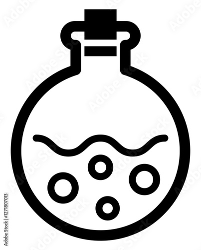 A round-bottom flask icon representing chemistry scientific experiments laboratory research and pharmaceutical or herbal studies.