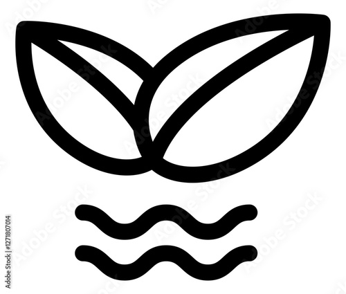 A black and white icon of two leaves with steam or waves underneath symbolizing herbal tea natural remedies organic products and wellness.