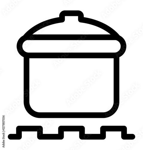 A black and white icon of a cooking pot on a stove symbolizing herbal preparation traditional medicine cooking and natural remedies.