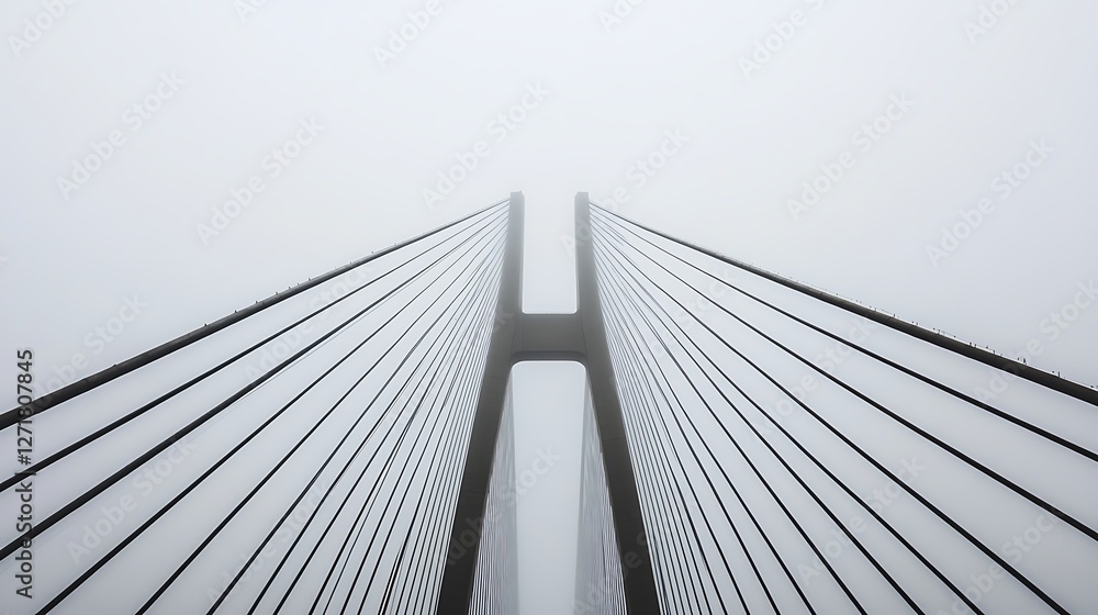 Obraz premium Cable stayed bridge soaring into foggy sky