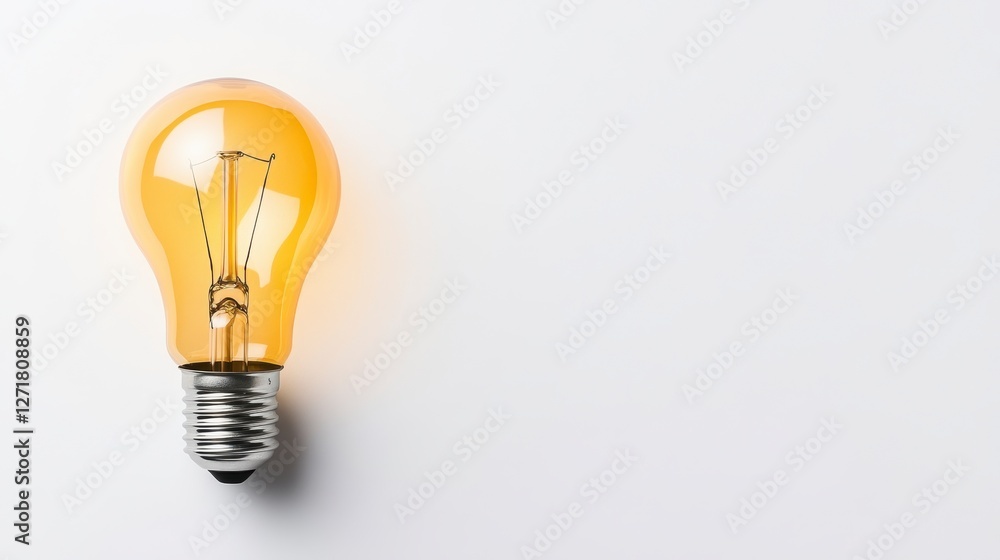 Classic Light Bulb Casting Glow on Neutral Background with Copy Space for Ideas Classic Light Bulb Casting Glow on Neutral Background with Copy Space for Ideas