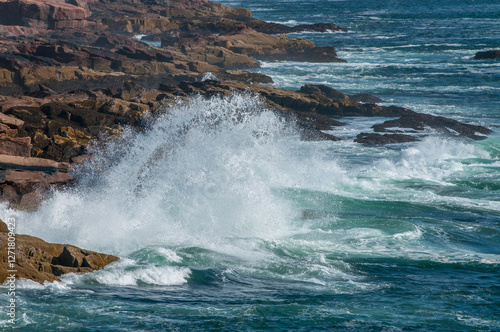 Waves Crashing Against A Shoreline After A Hurricane Moved Up The Coast in Acadia National Park On Maine