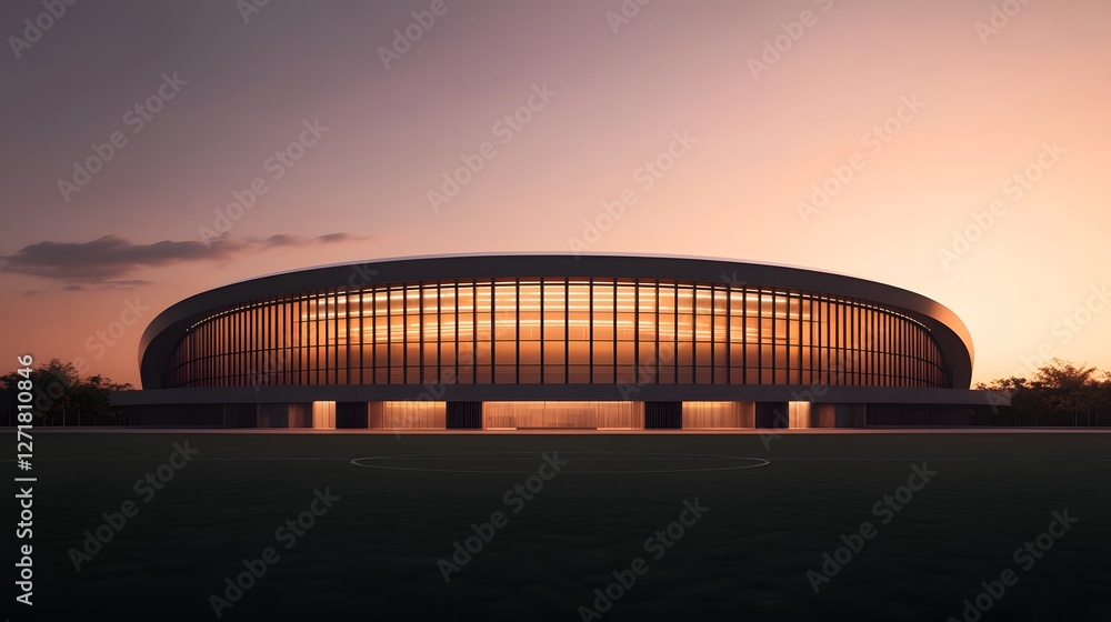 Striking architectural design of a hyper modern sports complex featuring a transparent roof and multi level glass arenas Striking architectural design of a hyper modern sports complex featuring a transparent roof and multi level glass arenas