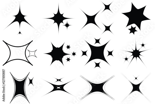 Sparkle Star Icon Set  Vector Illustration. Different forms of stars, constellations, galaxies