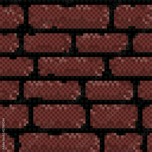 The seamless pixel background with red brick.