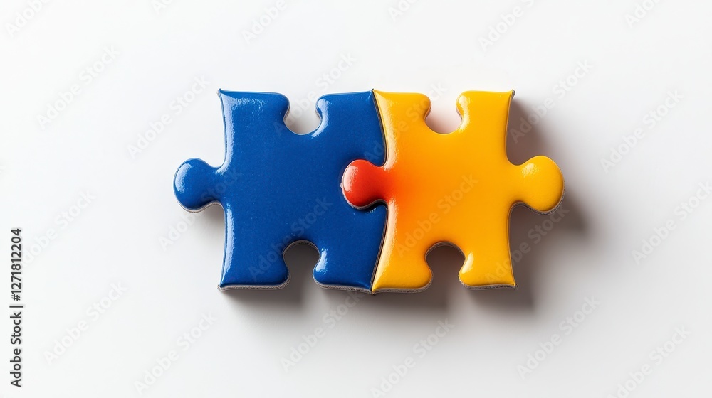 Fototapeta premium Connected Puzzle Pieces Representing Teamwork and Partnership on a White Backgroud