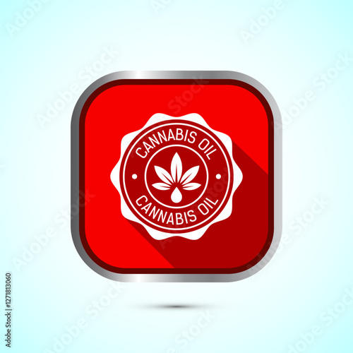 Cannabis oil icon design illustration. CBD cannabidiol sign symbol, Marijuana oil icon, Red shadow button design