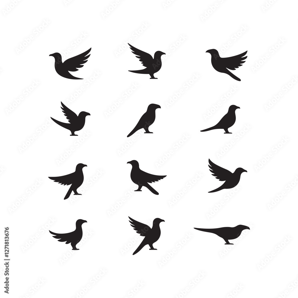 Fototapeta premium abstract bird logos, Minimalist bird icons, black silhouettes 