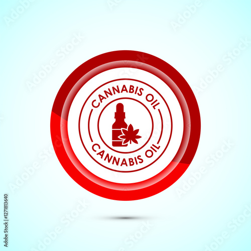 Cannabis oil icon design illustration. CBD cannabidiol sign symbol, Marijuana oil icon, Red color button design