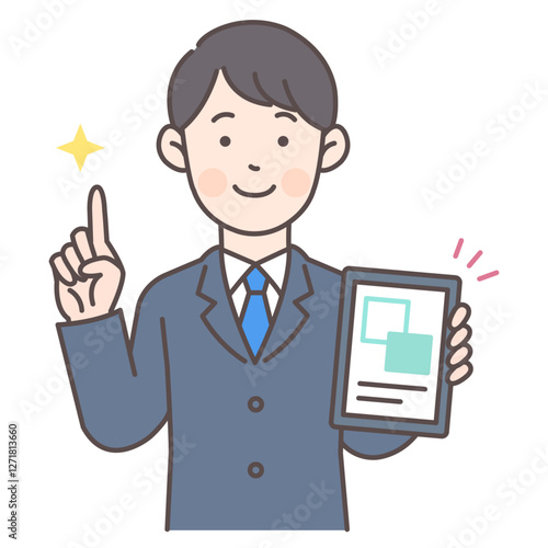 人物_線画03_タブレットで説明する会社員男性_ol