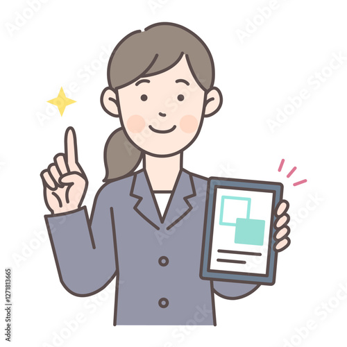 人物_線画03_タブレットで説明する会社員女性_ol