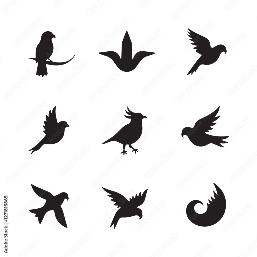 Obraz premium abstract bird logos, Minimalist bird icons, black silhouettes 